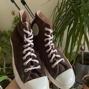 Velvet Brown and pink high top converse